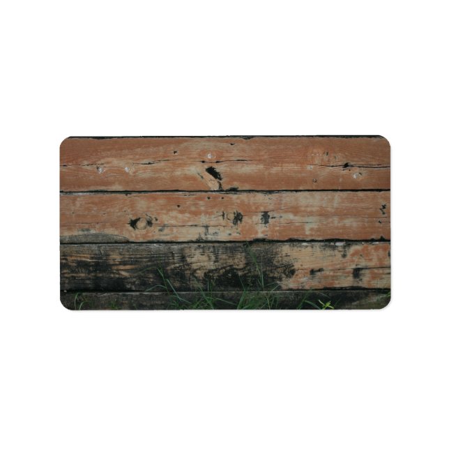 Wooden planks with algae grass  growing photograph label (Front)