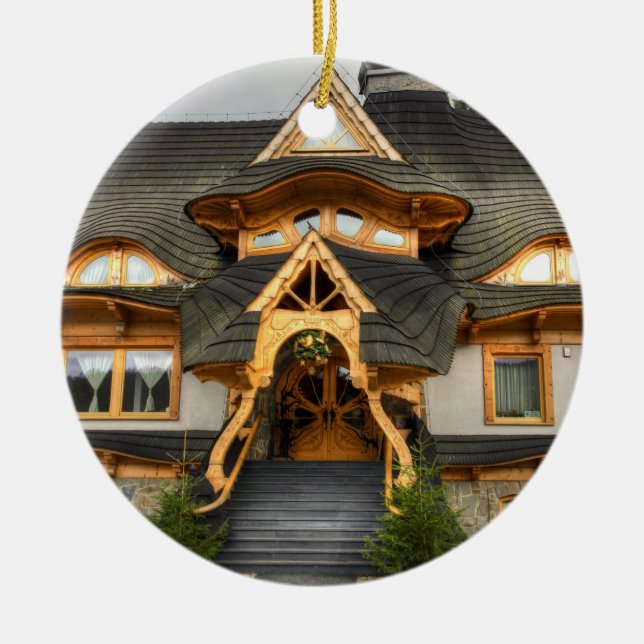 Wooden Polish House In Zakopane Ceramic Ornament (Front)