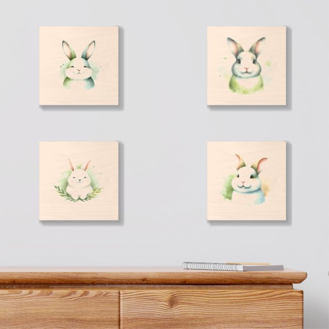 Wooden Rabbit Sculpture Wood Photo Tile (Dresser)