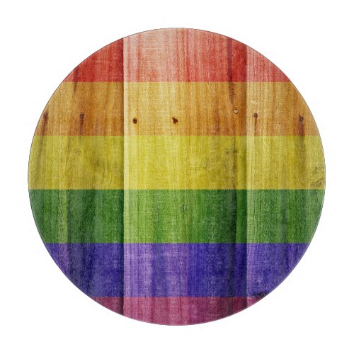 Wooden rainbow pride flag cutting board