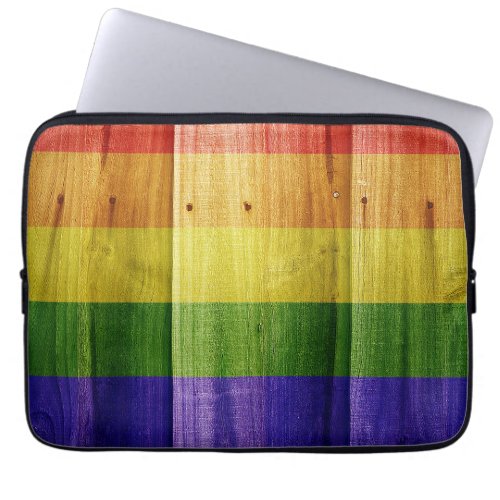 Wooden rainbow pride flag laptop sleeve
