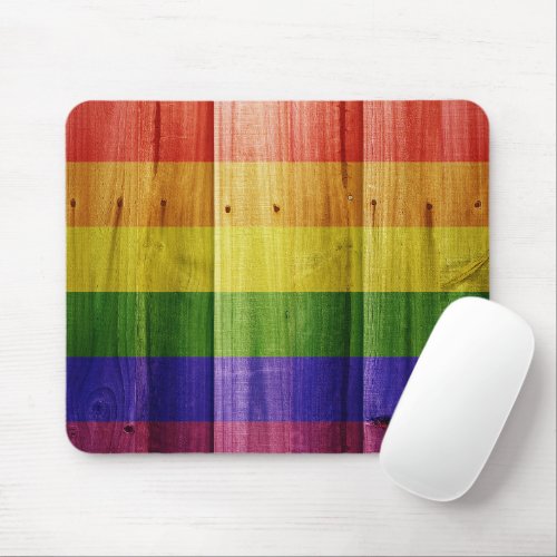 Wooden rainbow pride flag mouse pad