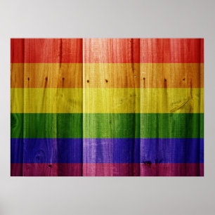 Wooden rainbow pride flag poster