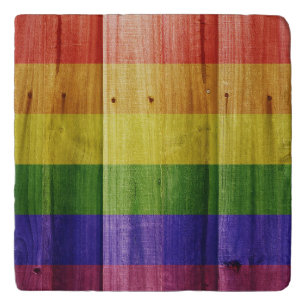 Wooden rainbow pride flag trivet
