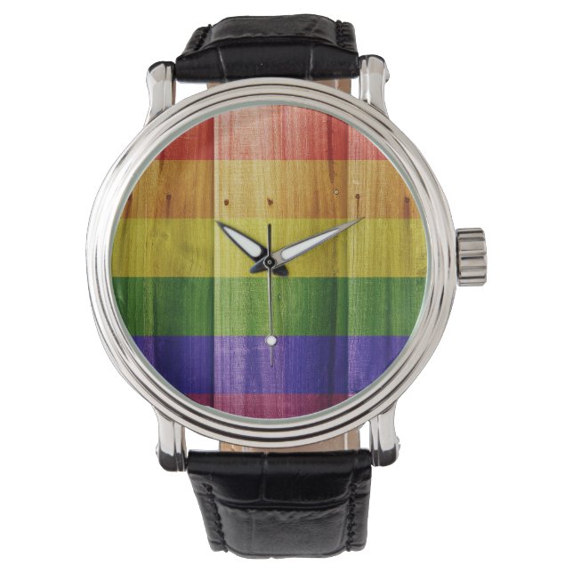 Wooden rainbow pride flag watch (Front)
