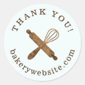 Wooden Rolling Pin & Whisk Bakery Thank You Classic Round Sticker (Front)