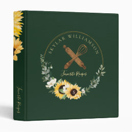 Wooden Rolling Pin &amp; Whisk Yellow Sunflower Recipe 3 Ring Binder