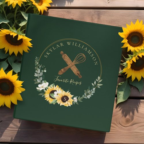 Wooden Rolling Pin  Whisk Yellow Sunflower Recipe 3 Ring Binder