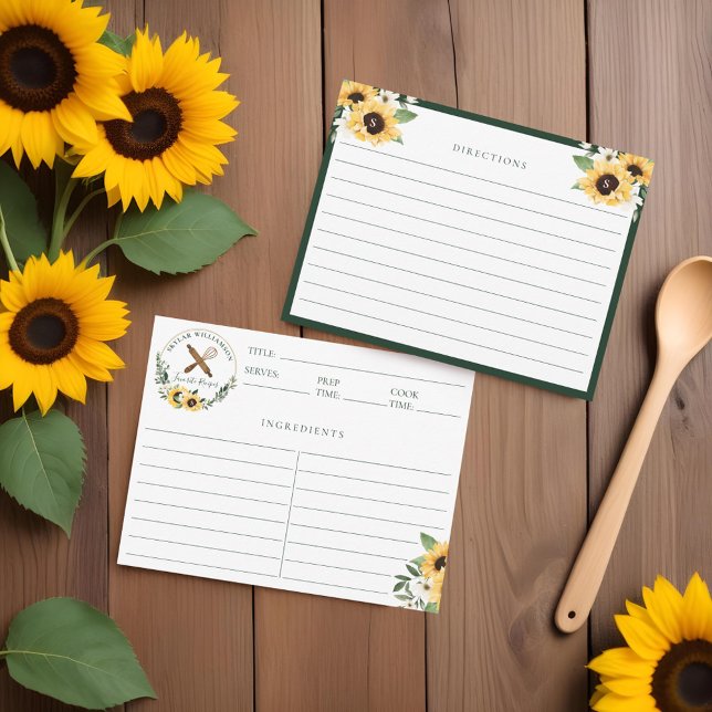 Wooden Rolling Pin & Whisk Yellow Sunflower Recipe Note Card (Wooden Rolling Pin & Whisk Yellow Sunflower Recipe Note Card)