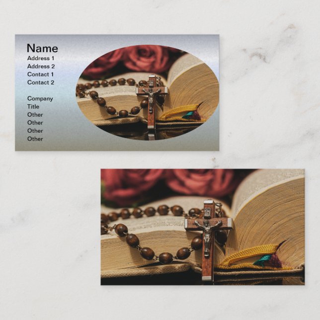 Wooden Rosary with Jesus on Cross Business Card (Front/Back)