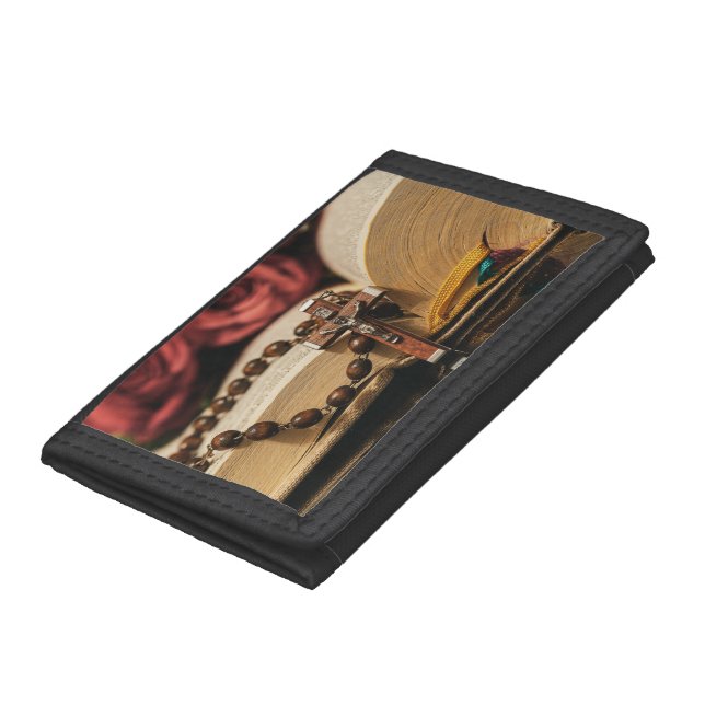 Wooden Rosary with Jesus on Cross Trifold Wallet (Bottom)