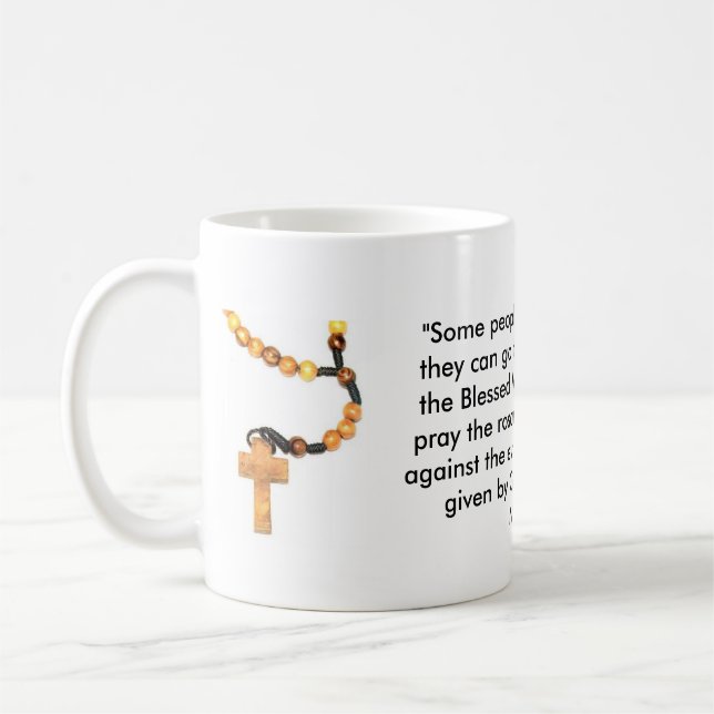 Wooden Rosary With St. Padre Pio Words Coffee Mug (Left)