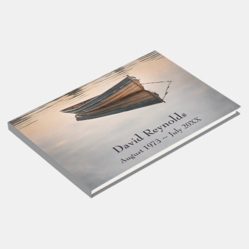 Wooden Row Boat On Misty Lake Guest Book