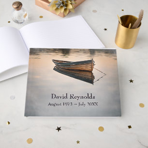Wooden Row Boat On Misty Lake Guest Book