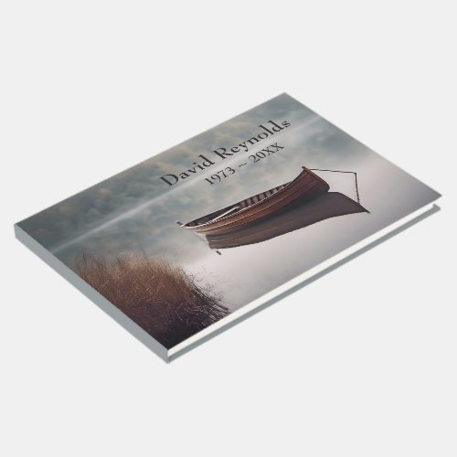 Wooden Row Boat On Still Water Guest Book