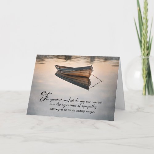 Wooden Rowboat on Misty Lake Sympathy Thank You  Card