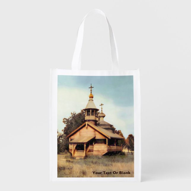 Wooden Russian Church Grocery Bag (Front)