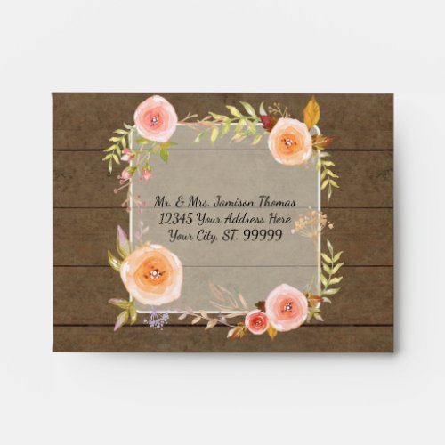 Wooden Rustic Elegant Painted Floral Wedding RSVP Envelope