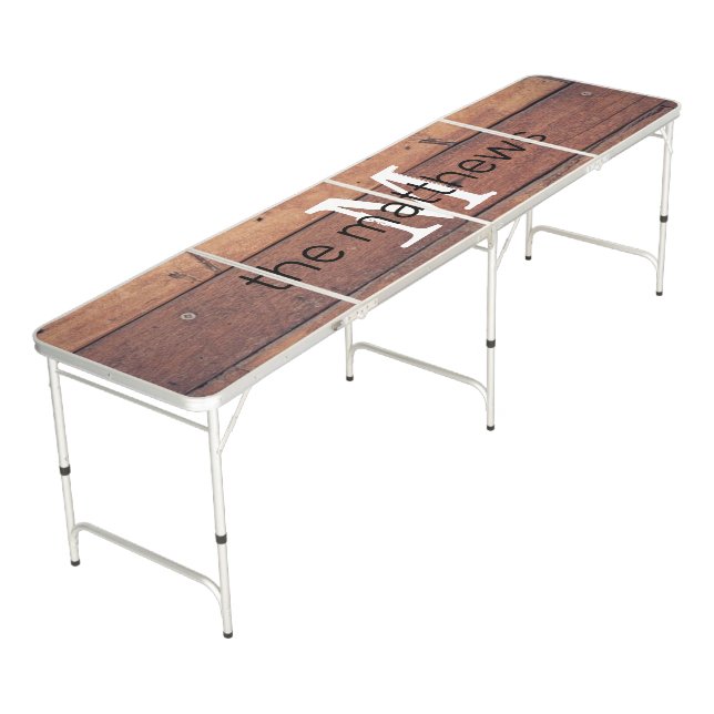 Wooden Rustic Pattern Monogrammed Personalised  Beer Pong Table (Angled)