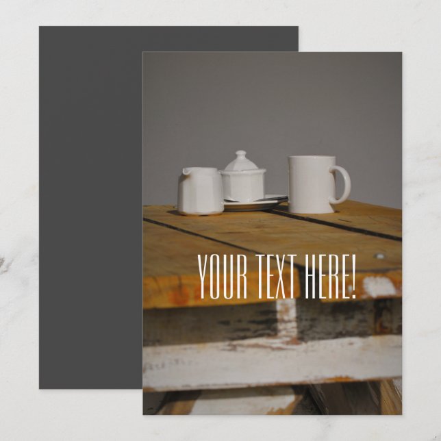Wooden Rustic Table Tea Pot Cups Invitation Card (Front/Back)
