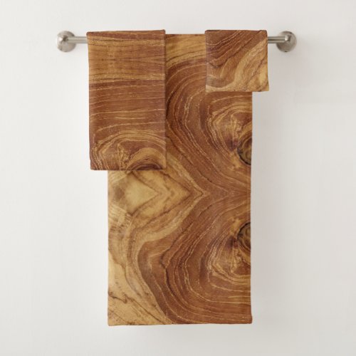 Wooden Rustic Teak Wood Texture Wood Grain Photo Bath Towel Set