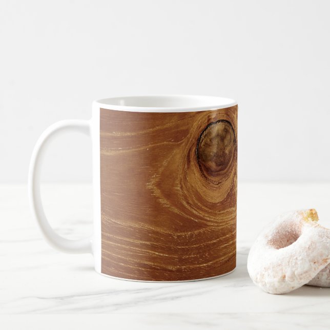 Wooden Rustic Teak Wood Texture Wood Grain Photo Coffee Mug (With Donut)