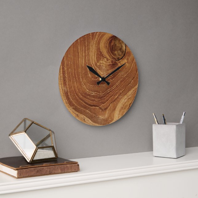 Wooden Rustic Teak Wood Texture Wood Grain Photo Large Clock (Office)