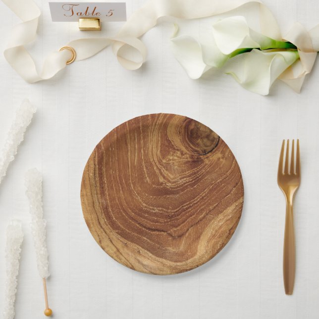 Wooden Rustic Teak Wood Texture Wood Grain Photo Paper Plates (Wedding)