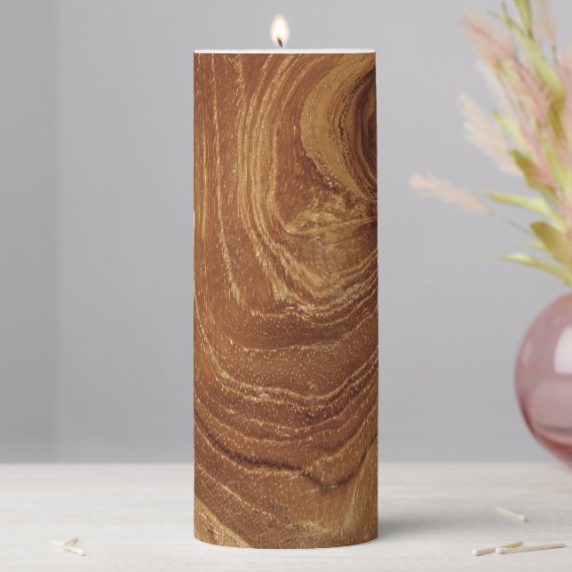 Wooden Rustic Teak Wood Texture Wood Grain Photo Pillar Candle (In Situ)
