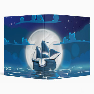 Wooden Sail ship voyage in the moonlight 3 Ring Binder