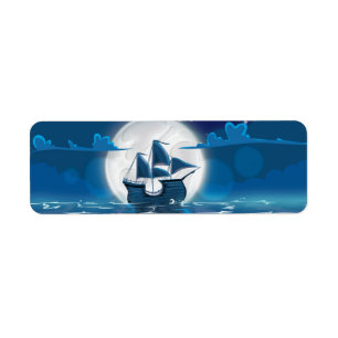 Wooden Sail ship voyage in the moonlight Label