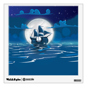 Wooden Sail ship voyage in the moonlight Wall Sticker
