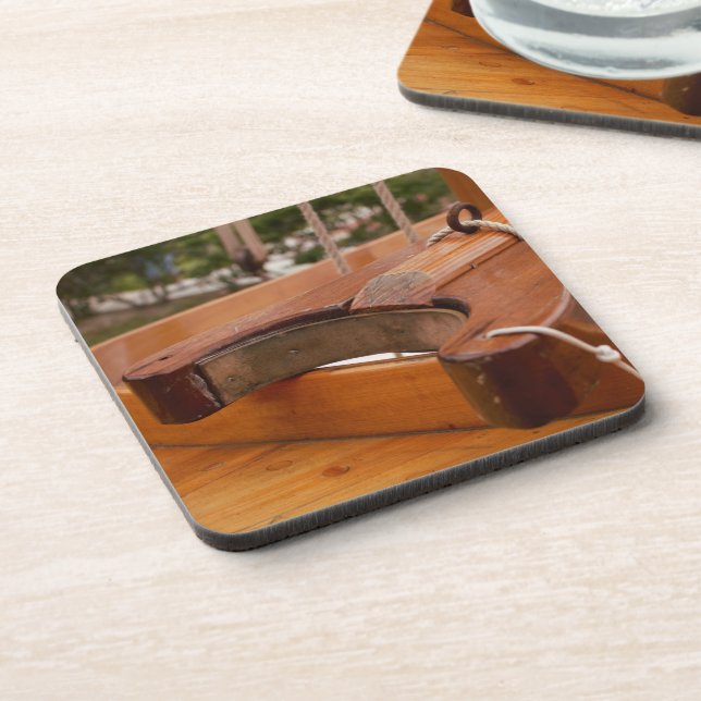 Wooden Sailboat Boom w Yoke  Beverage Coaster (Left Side)
