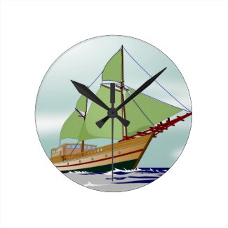 Wooden Sailboat Round Clock