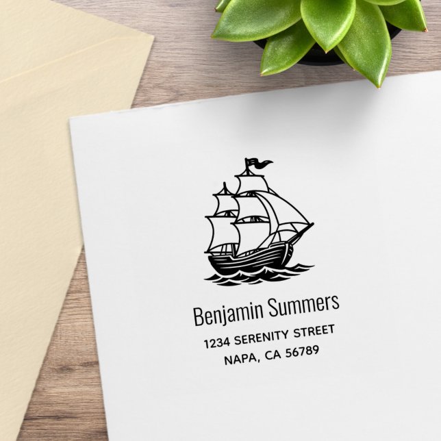 Wooden Sailing Ship Galleon Sea Address Rubber Stamp (Creator Uploaded)