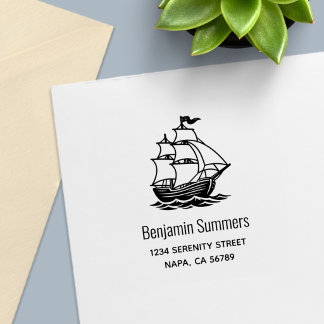 Wooden Sailing Ship Galleon Sea Address Self-inking Stamp