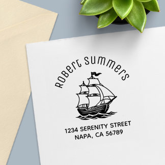 Wooden Sailing Ship Galleon Sea Arch Address Self-inking Stamp