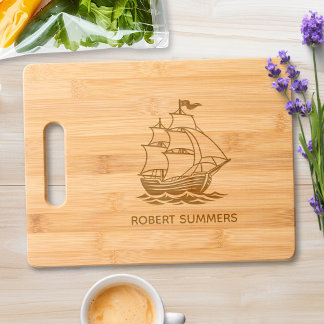 Wooden Sailing Ship Galleon Sea Custom Text Full Engraved Cutting Board