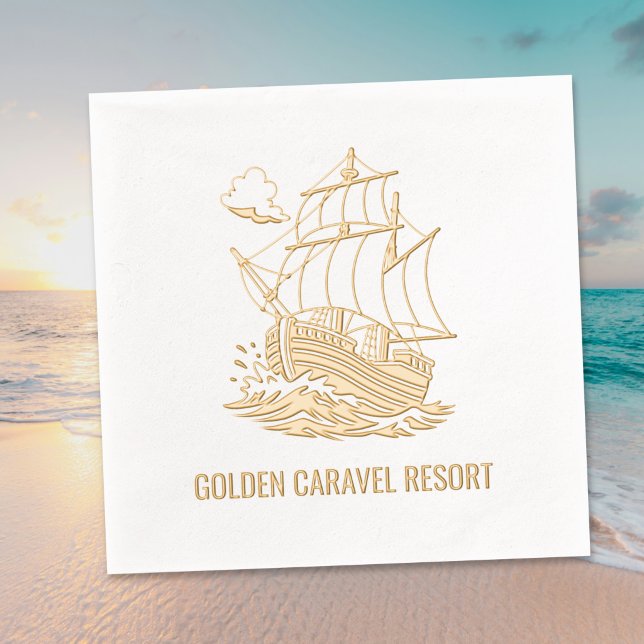 Wooden Sailing Ship Stormy Sea Customizable Text Foil Napkins (Creator Uploaded)