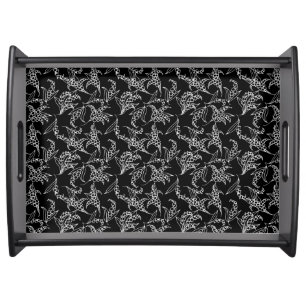 Wooden Serving Tray: Lilies-of-the-Valley, Black Tray