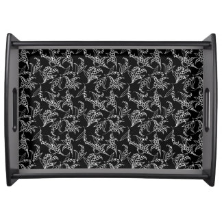 Wooden Serving Tray: Lilies-of-the-Valley, Black Tray