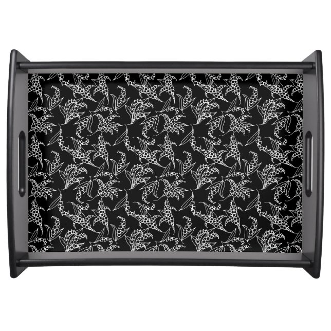 Wooden Serving Tray: Lilies-of-the-Valley, Black Tray (Front)
