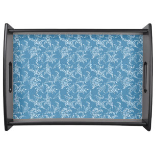 Wooden Serving Tray: Lilies-of-the-Valley, Blue Tray