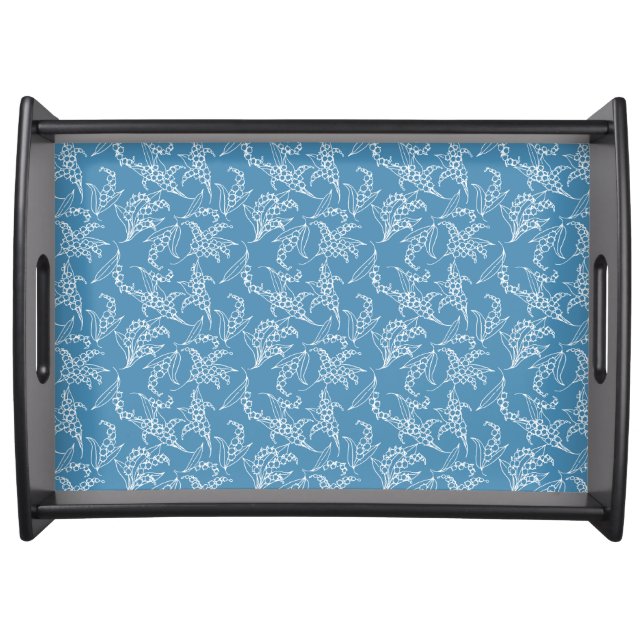 Wooden Serving Tray: Lilies-of-the-Valley, Blue Tray (Front)