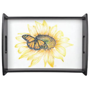 Wooden Serving Tray - Monarch & Sunflower