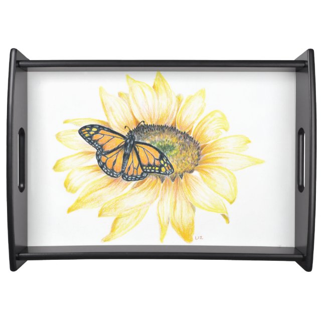 Wooden Serving Tray - Monarch & Sunflower (Front)