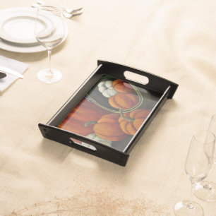 Wooden Serving Tray - Pumpkins & Green Basket