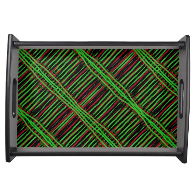Wooden Serving Tray - Red/Green/Black Weave (Front)