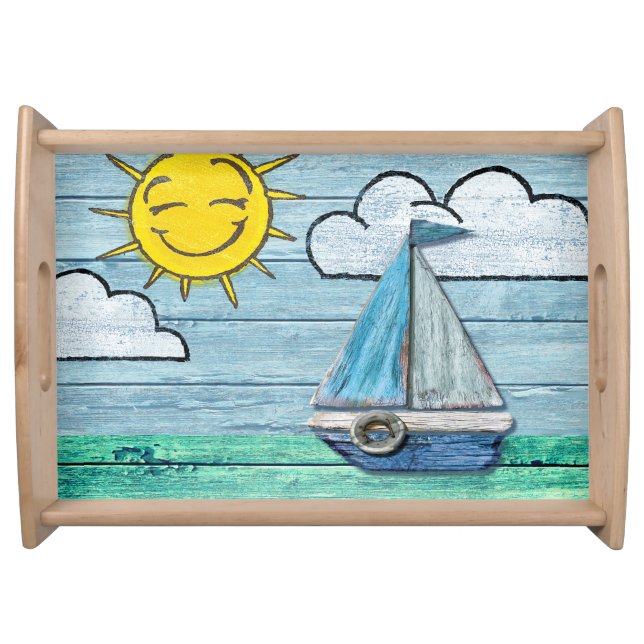 Wooden serving tray seascape Driftwood Beach (Front)