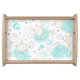 Wooden Serving Tray-Seashells Serving Tray